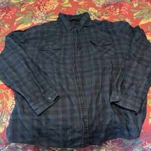 Women’s authentic Harley Davidson, two XL black and dark navy checkered flannel